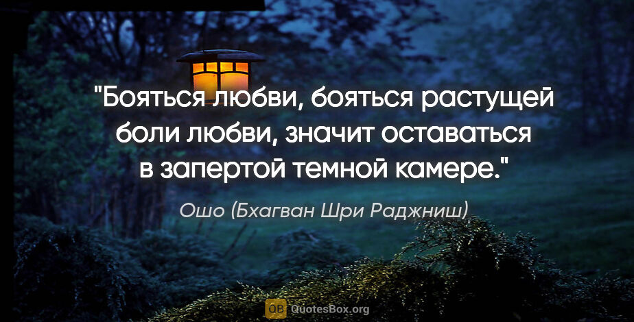 Ошо (Бхагван Шри Раджниш) цитата: "Бояться любви, бояться растущей боли любви, значит оставаться..."