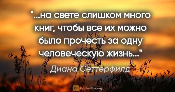 Диана Сеттерфилд цитата: "на свете слишком много книг, чтобы все их можно было прочесть..."