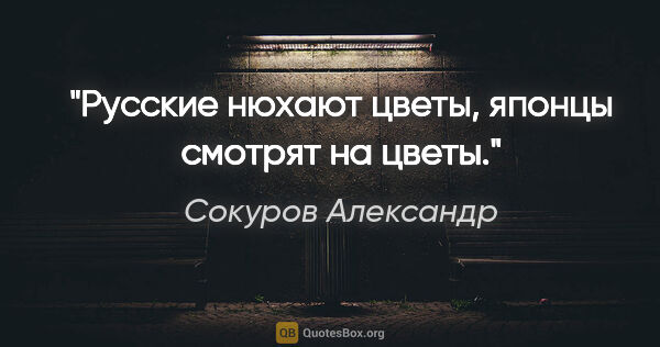 Сокуров Александр цитата: "Русские нюхают цветы, японцы смотрят на цветы."