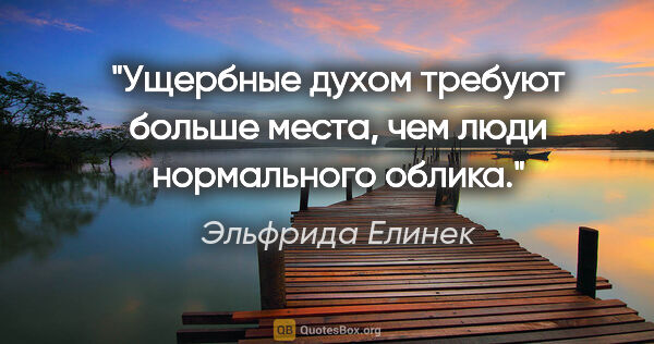 Эльфрида Елинек цитата: "Ущербные духом требуют больше места, чем люди нормального облика."