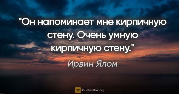 Ирвин Ялом цитата: "Он напоминает мне кирпичную стену. Очень умную кирпичную стену."