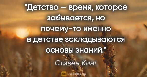 Стивен Кинг цитата: "Детство — время, которое забывается, но почему-то именно в..."