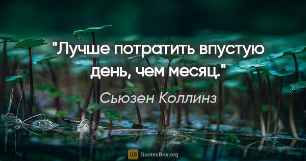 Сьюзен Коллинз цитата: "Лучше потратить впустую день, чем месяц."