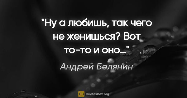 Андрей Белянин цитата: "Ну а любишь, так чего не женишься? Вот то-то и оно…"