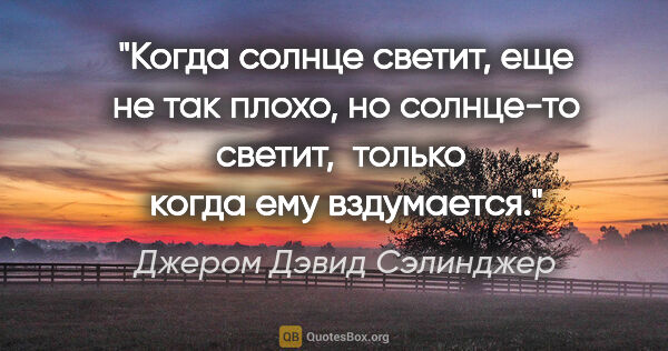 Джером Дэвид Сэлинджер цитата: "Когда солнце светит, еще не так плохо, но солнце-то светит, ..."