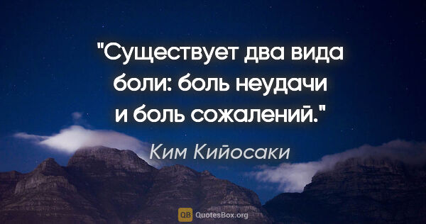 Ким Кийосаки цитата: "Существует два вида боли: боль неудачи и боль сожалений."