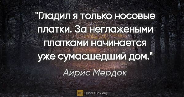 Айрис Мердок цитата: "Гладил я только носовые платки. За неглажеными платками..."