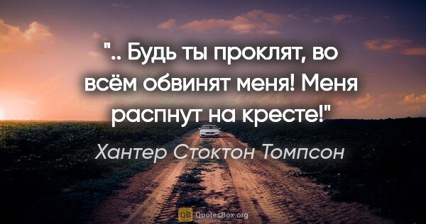 Хантер Стоктон Томпсон цитата: ".. Будь ты проклят, во всём обвинят меня! Меня распнут на кресте!"