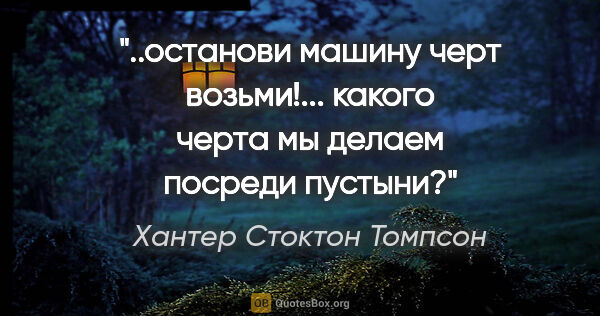 Хантер Стоктон Томпсон цитата: "останови машину черт возьми!... какого черта мы делаем посреди..."