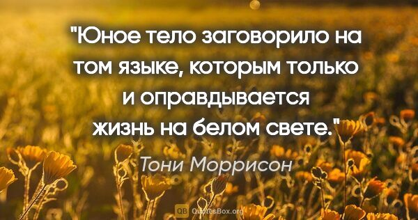 Тони Моррисон цитата: "Юное тело заговорило на том языке, которым только и..."