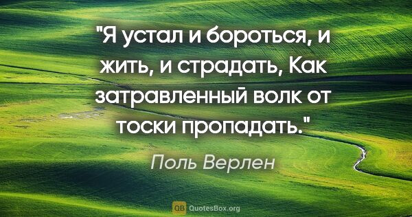 Поль Верлен цитата: "Я устал и бороться, и жить, и страдать,

Как затравленный волк..."