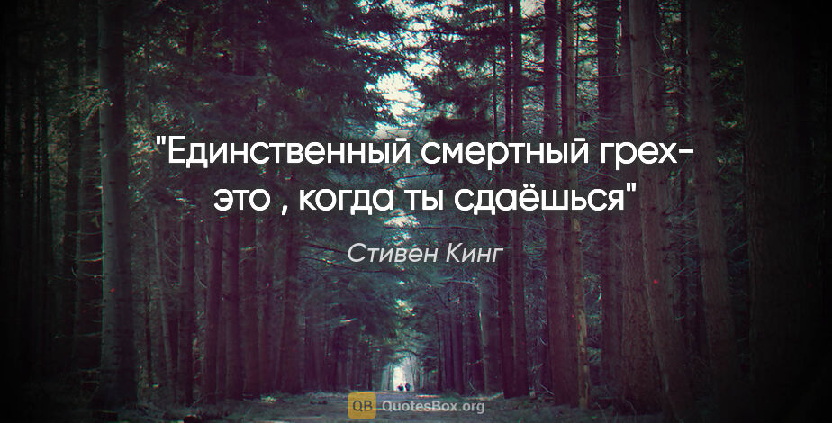 Стивен Кинг цитата: "Единственный смертный грех- это , когда ты сдаёшься"