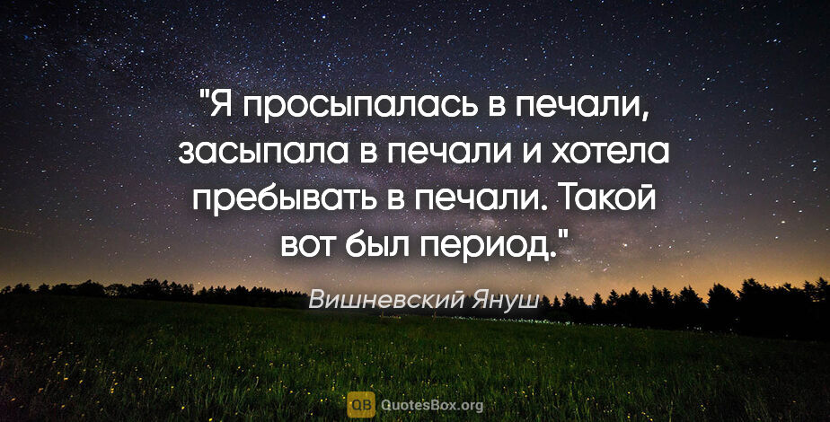 Вишневский Януш цитата: "Я просыпалась в печали, засыпала в печали и хотела пребывать в..."