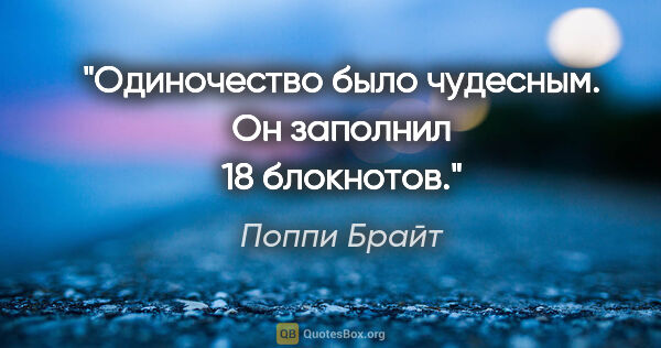 Поппи Брайт цитата: "Одиночество было чудесным. Он заполнил 18 блокнотов."