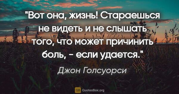 Джон Голсуорси цитата: "Вот она, жизнь! Стараешься не видеть и не слышать того, что..."