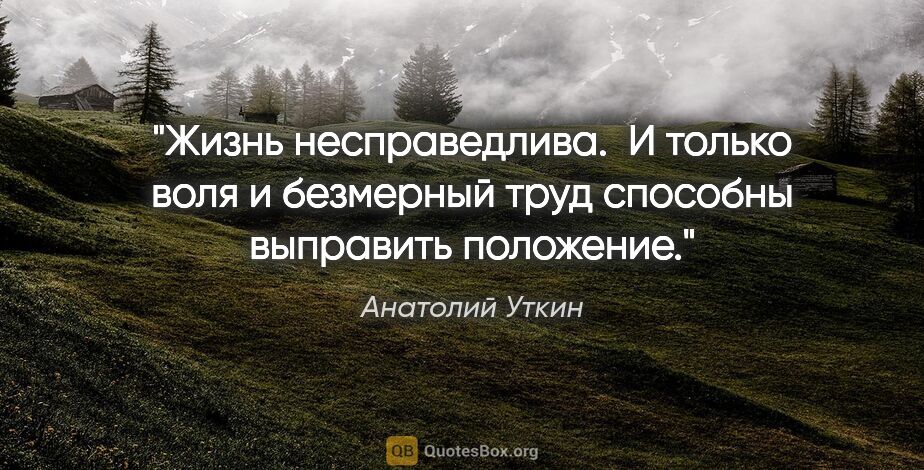 Анатолий Уткин цитата: "Жизнь несправедлива. 

И только воля и безмерный труд способны..."