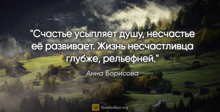 Анна Борисова цитата: "Счастье усыпляет душу, несчастье её развивает. Жизнь..."