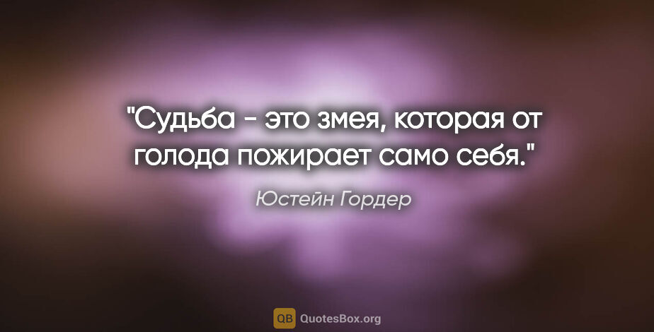 Юстейн Гордер цитата: "Судьба - это змея, которая от голода пожирает само себя."