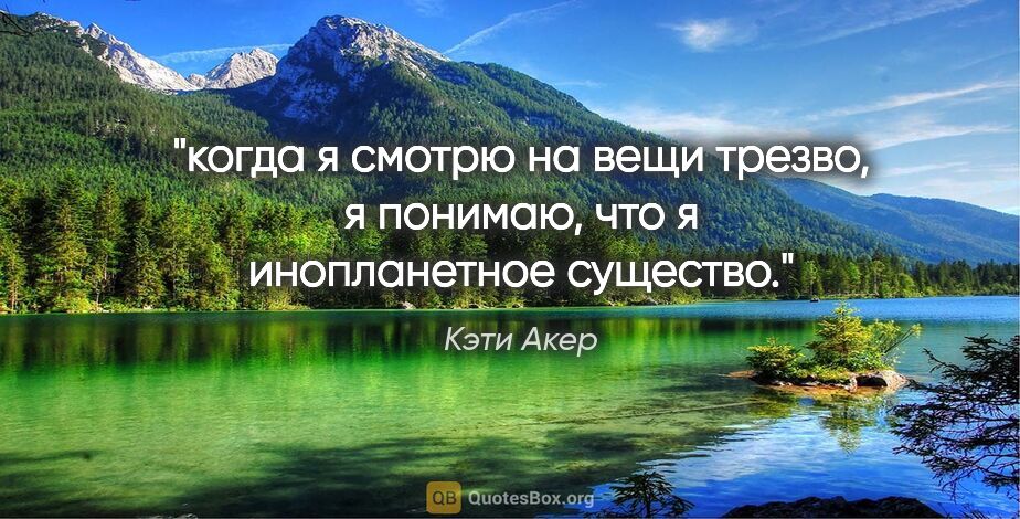 Кэти Акер цитата: "когда я смотрю на вещи трезво, я понимаю, что я инопланетное..."