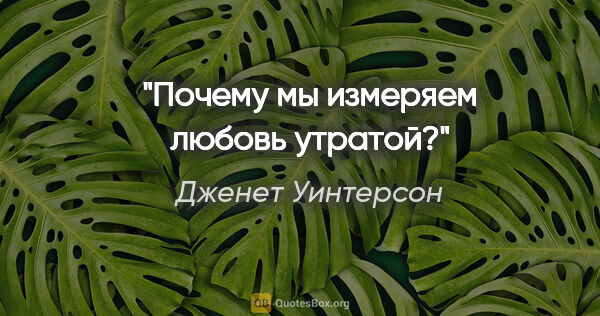 Дженет Уинтерсон цитата: "Почему мы измеряем любовь утратой?"