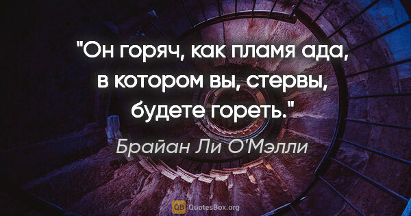 Брайан Ли О'Мэлли цитата: "Он горяч, как пламя ада, в котором вы, стервы, будете гореть."