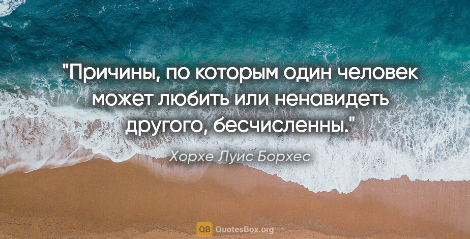 Хорхе Луис Борхес цитата: "Причины, по которым один человек может любить или ненавидеть..."