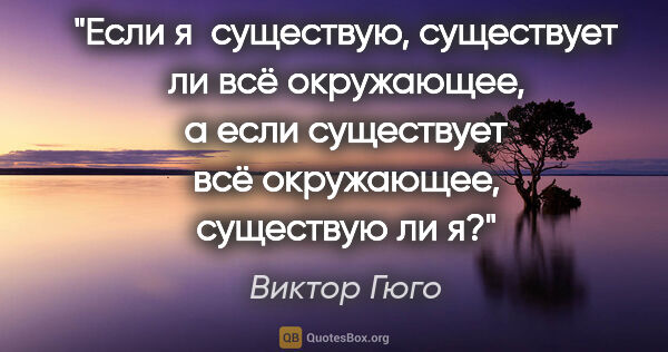 Виктор Гюго цитата: "Если я  существую, существует ли всё окружающее, а если..."