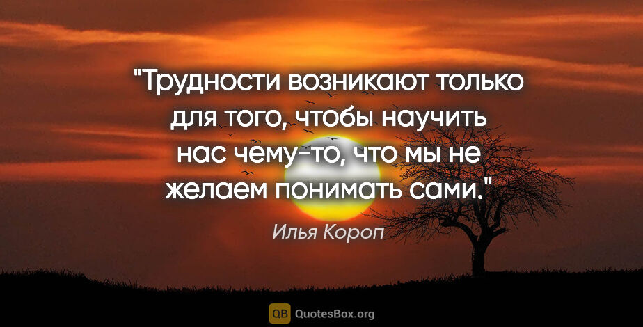 Илья Короп цитата: "Трудности возникают только для того, чтобы научить нас..."
