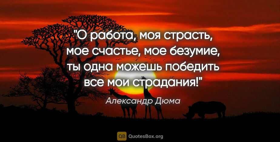 Александр Дюма цитата: "О работа, моя страсть, мое счастье, мое безумие, ты одна..."