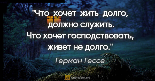 Герман Гессе цитата: "Что  хочет  жить  долго,  должно служить. Что хочет..."