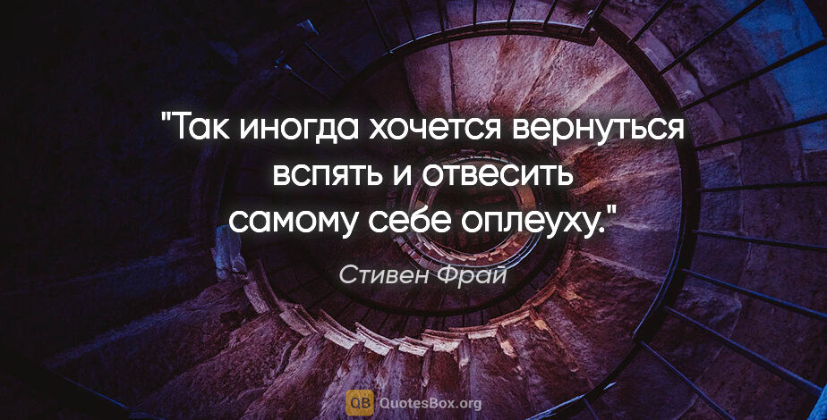 Стивен Фрай цитата: "Так иногда хочется вернуться вспять и отвесить самому себе..."