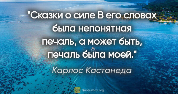 Карлос Кастанеда цитата: ""Сказки о силе"

В его словах была непонятная печаль, а может..."