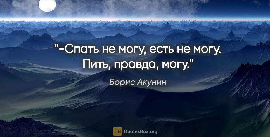 Борис Акунин цитата: ""-Спать не могу, есть не могу. Пить, правда, могу.""