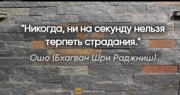 Ошо (Бхагван Шри Раджниш) цитата: "Никогда, ни на секунду нельзя терпеть страдания."