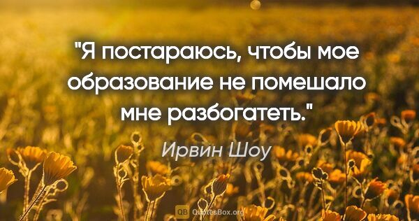 Ирвин Шоу цитата: "Я постараюсь, чтобы мое образование не помешало мне разбогатеть."