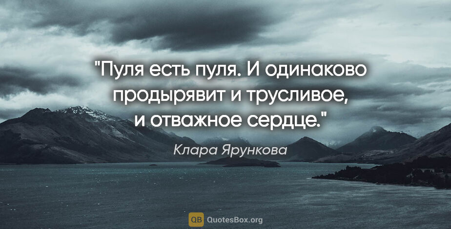 Клара Ярункова цитата: "Пуля есть пуля. И одинаково продырявит и трусливое, и отважное..."
