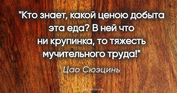 Цао Сюэцинь цитата: "Кто знает, какой ценою

добыта эта еда?

В ней что ни..."