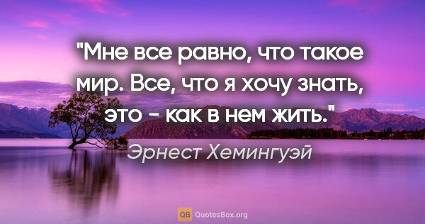 Эрнест Хемингуэй цитата: "Мне все равно, что такое мир. Все, что я хочу знать, это - как..."