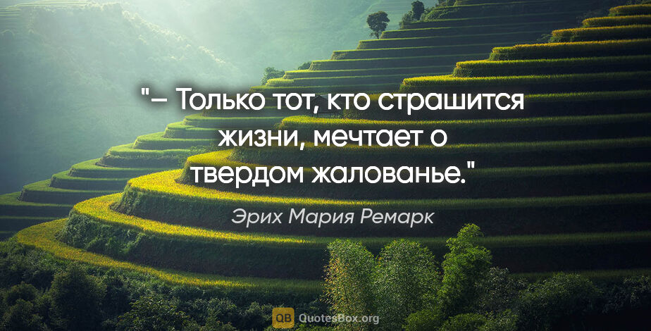 Эрих Мария Ремарк цитата: "– Только тот, кто страшится жизни, мечтает о твердом жалованье."