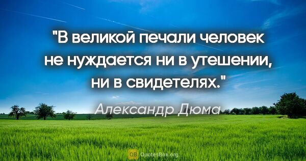 Александр Дюма цитата: "В великой печали человек не нуждается ни в утешении, ни в..."