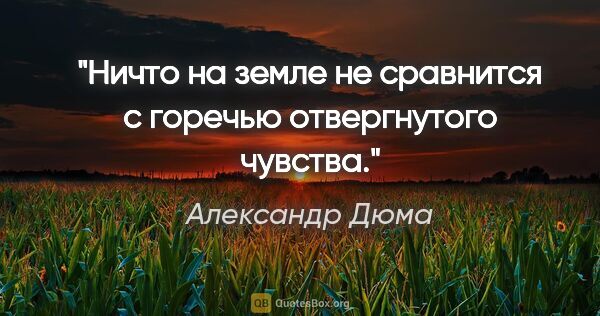 Александр Дюма цитата: "Ничто на земле не сравнится с горечью отвергнутого чувства."