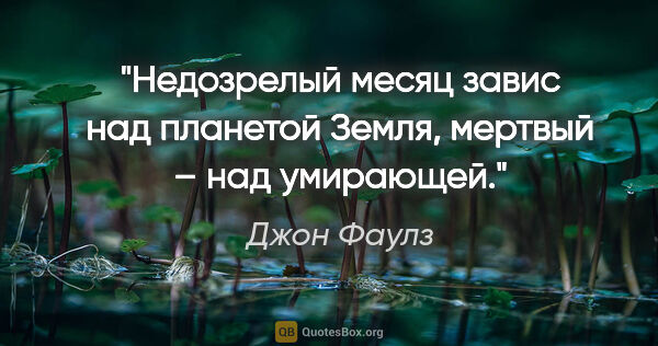 Джон Фаулз цитата: "Недозрелый месяц завис над планетой Земля, мертвый – над..."