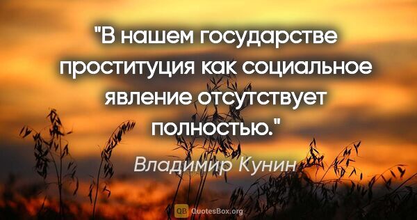 Владимир Кунин цитата: "В нашем государстве проституция как социальное явление..."