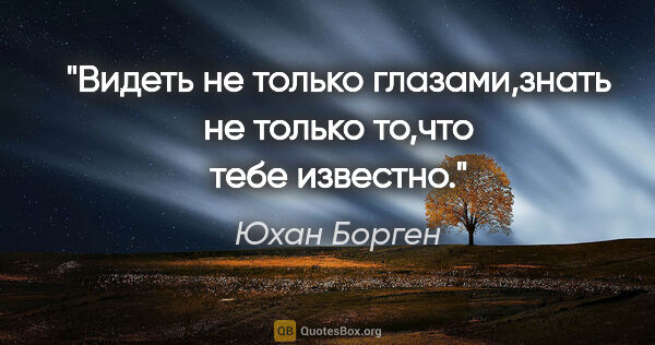 Юхан Борген цитата: "Видеть не только глазами,знать не только то,что тебе известно."