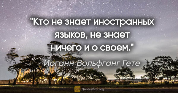 Иоганн Вольфганг Гете цитата: "Кто не знает иностранных языков, не знает ничего и о своем."