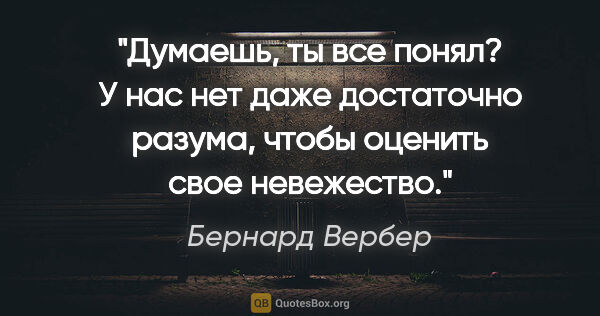 Бернард Вербер цитата: "Думаешь, ты все понял? У нас нет даже достаточно разума, чтобы..."