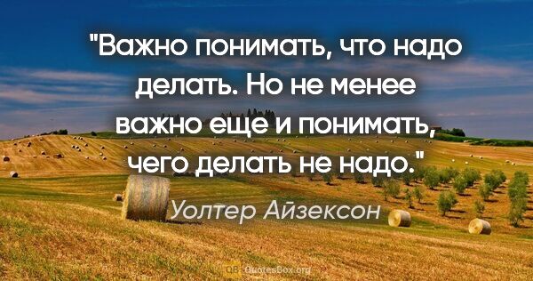 Уолтер Айзексон цитата: "Важно понимать, что надо делать. Но не менее важно еще и..."