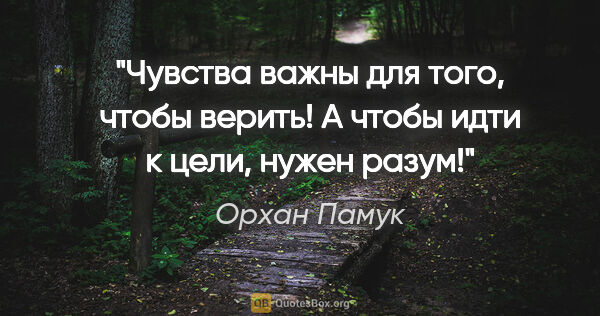 Орхан Памук цитата: "Чувства важны для того, чтобы верить!

А чтобы идти к цели,..."