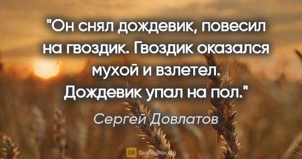 Сергей Довлатов цитата: "Он снял дождевик, повесил на гвоздик. Гвоздик оказался мухой и..."