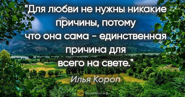 Илья Короп цитата: "Для любви не нужны никакие причины, потому что она сама -..."